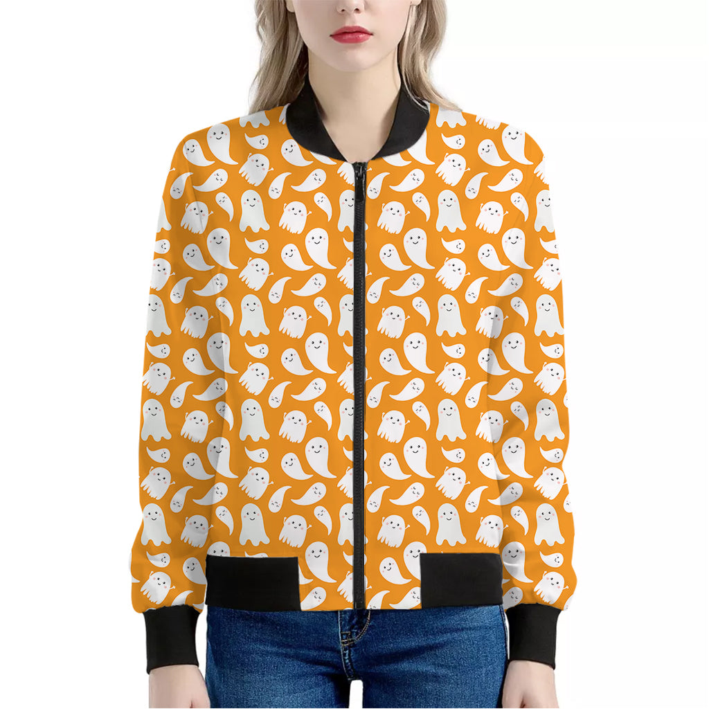 Little Halloween Ghost Pattern Print Women's Bomber Jacket