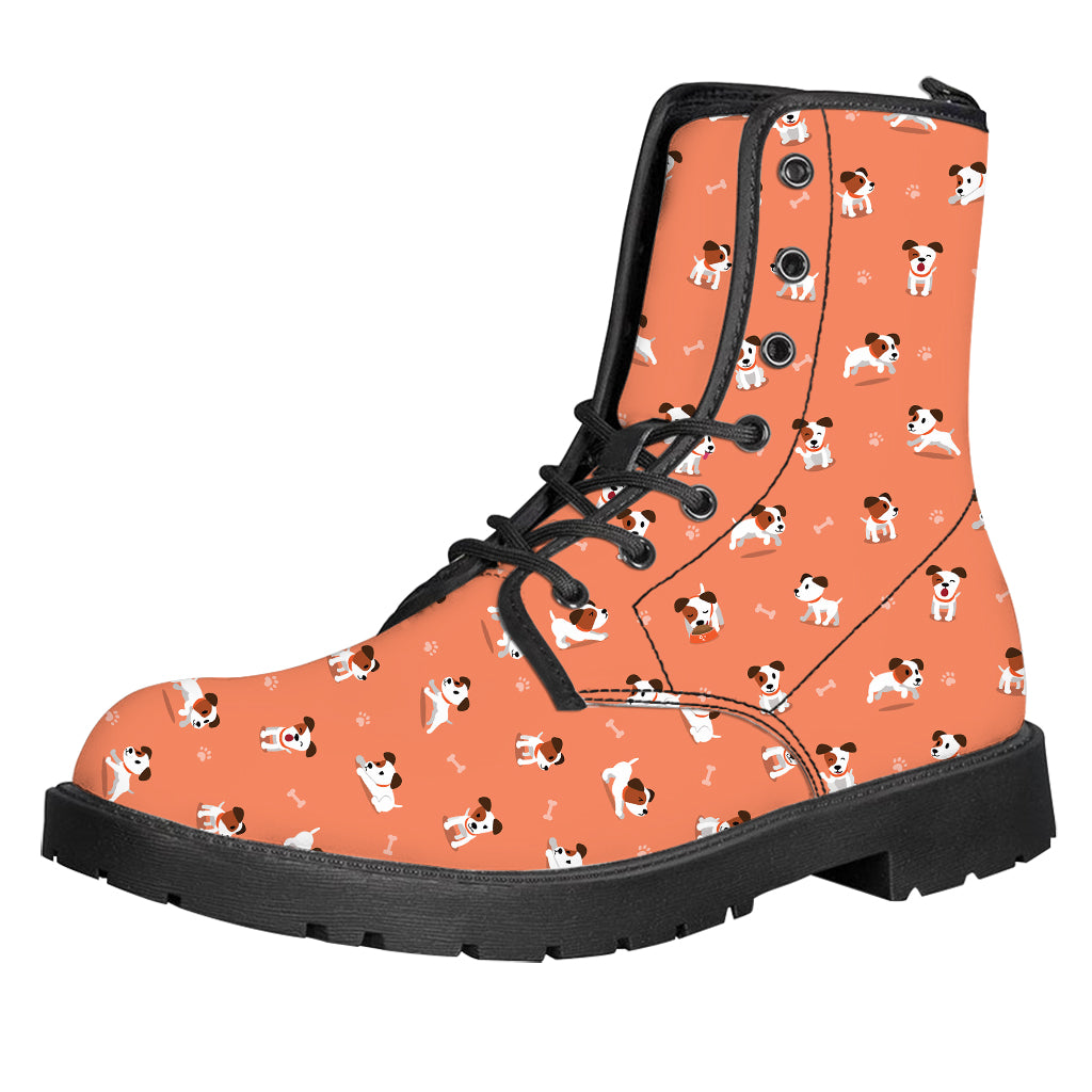 Little Jack Russell Terrier Print Leather Boots