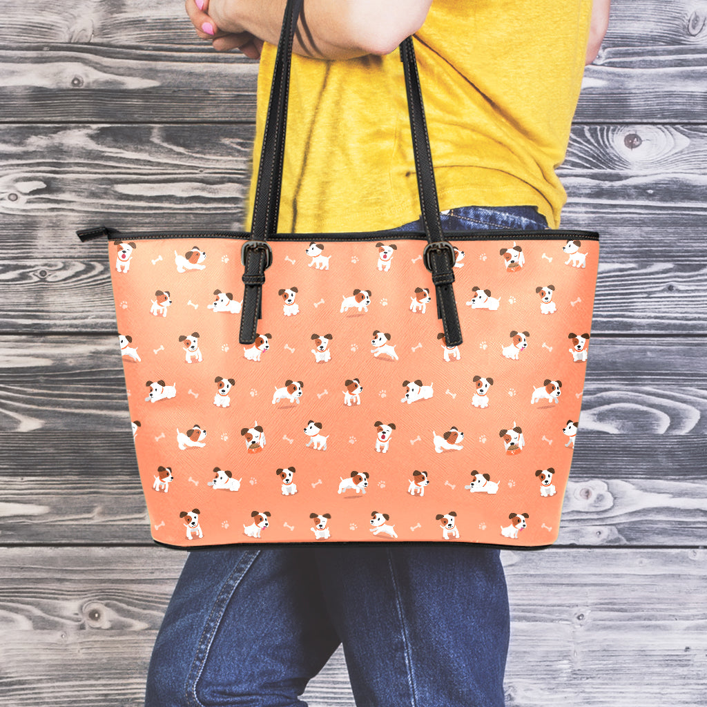 Little Jack Russell Terrier Print Leather Tote Bag