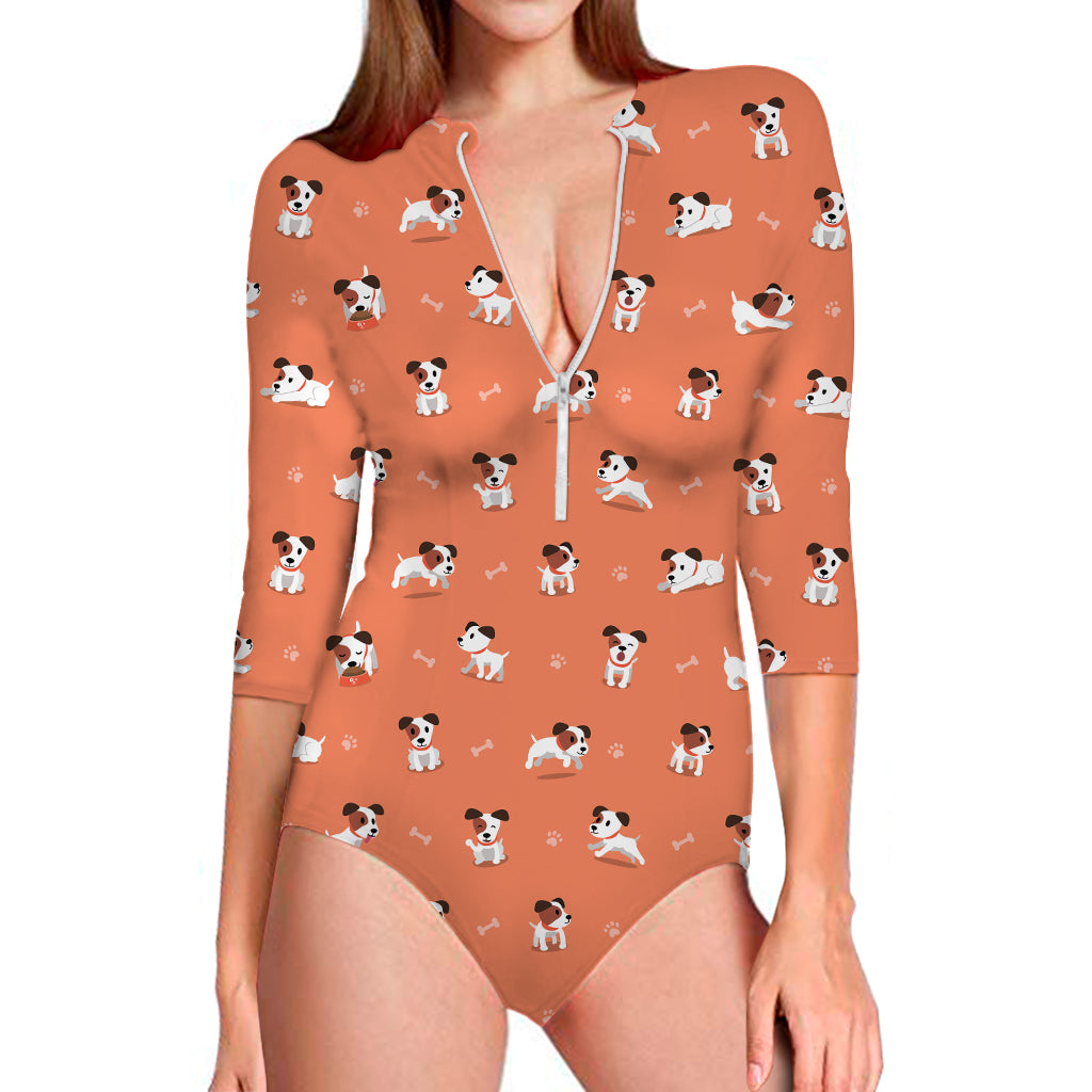 Little Jack Russell Terrier Print Long Sleeve One Piece Swimsuit