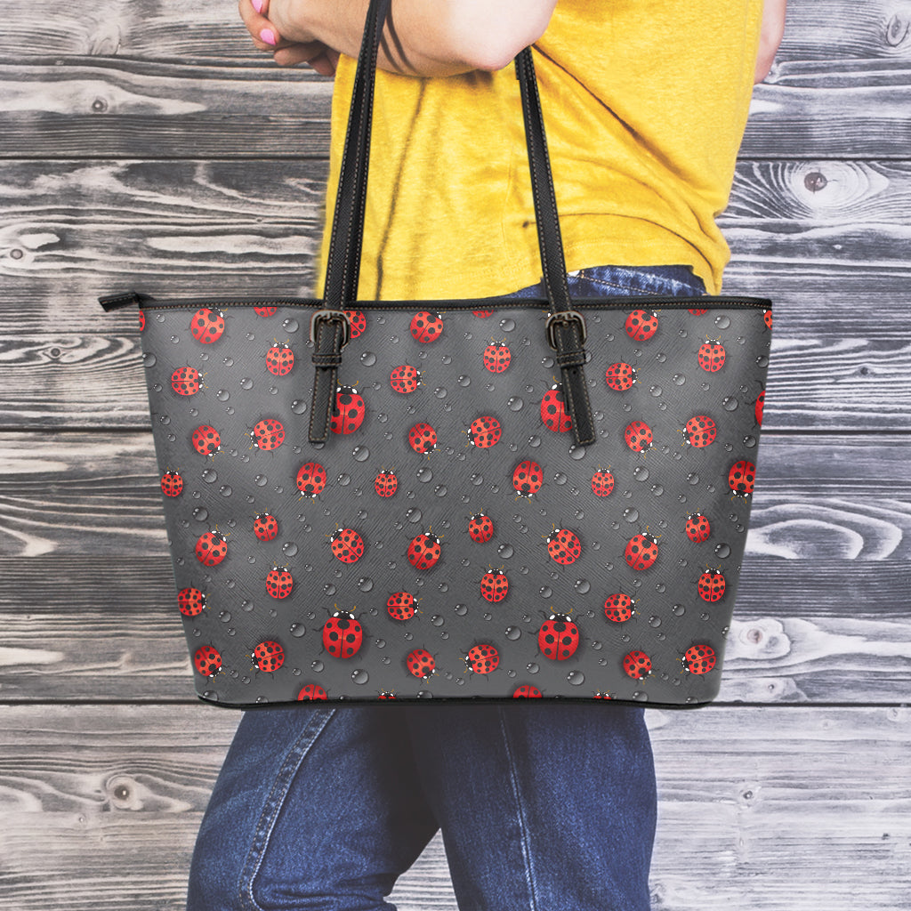 Little Ladybird Pattern Print Leather Tote Bag