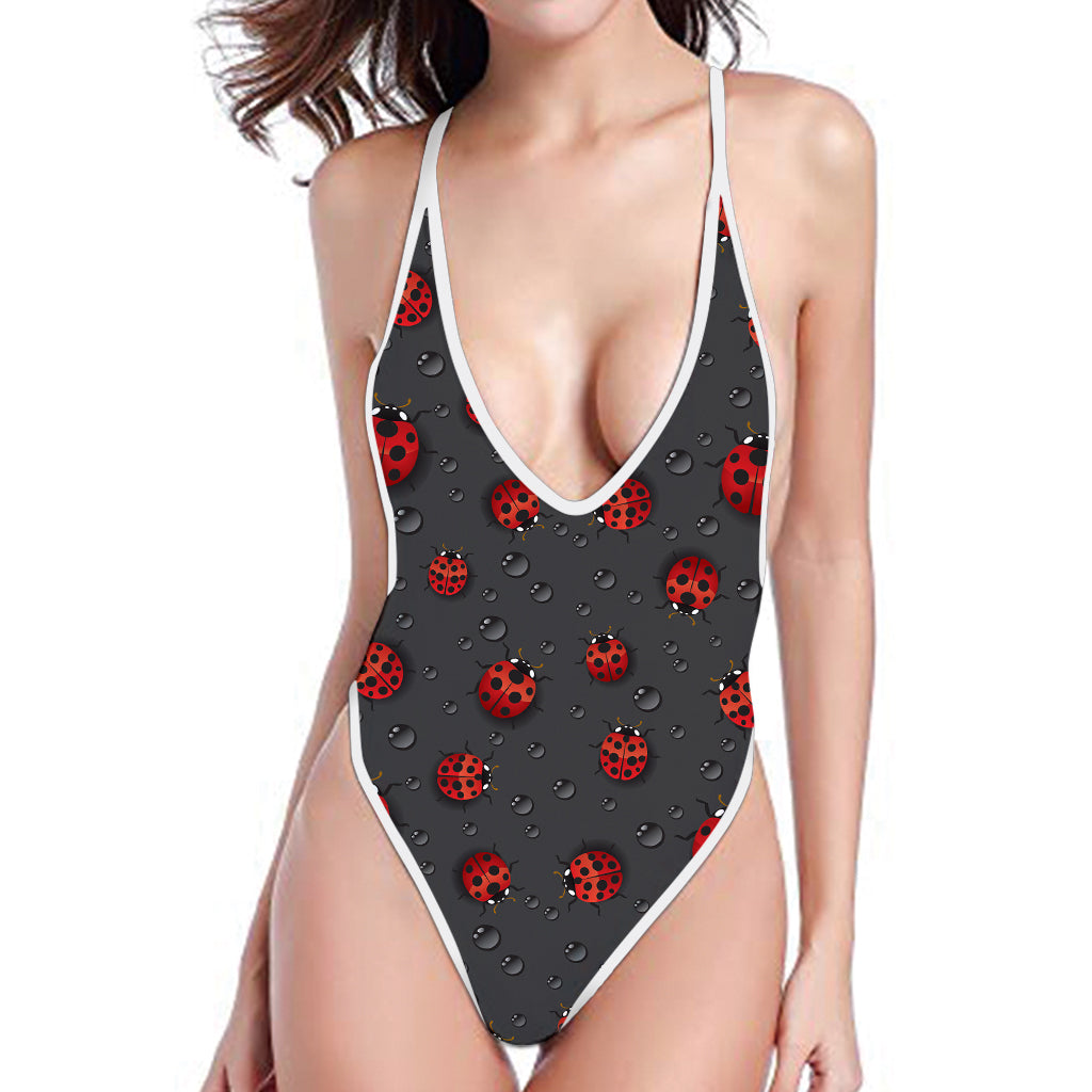 Little Ladybird Pattern Print One Piece High Cut Swimsuit