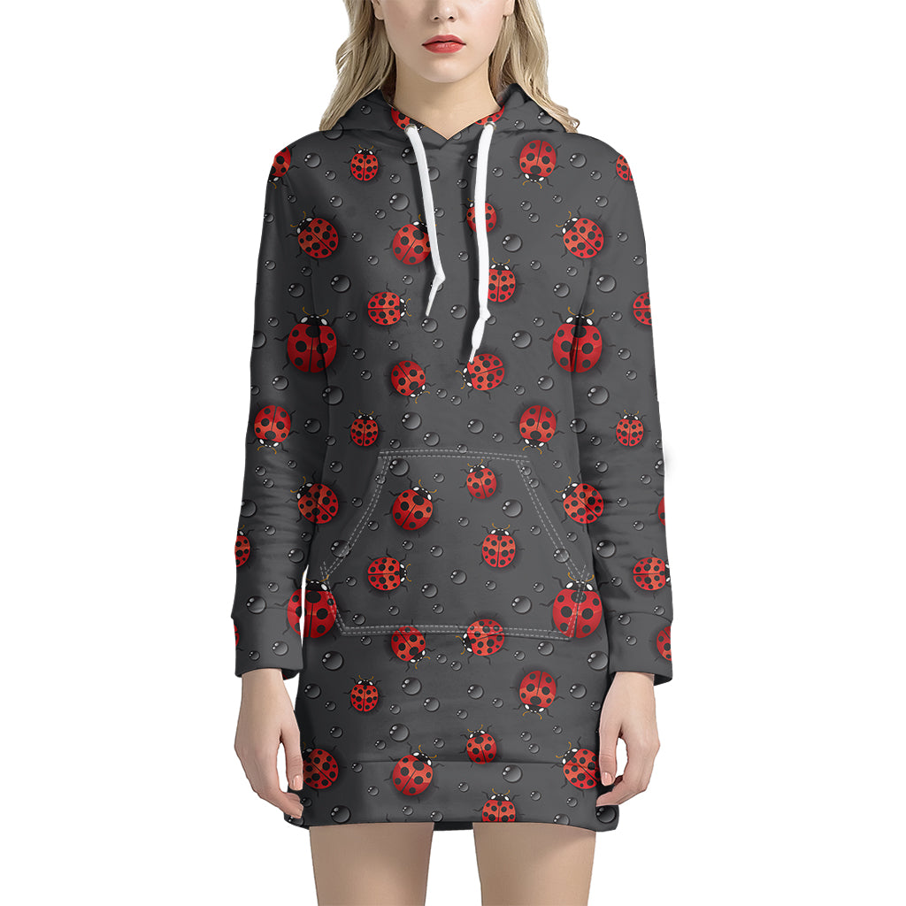 Little Ladybird Pattern Print Women's Pullover Hoodie Dress