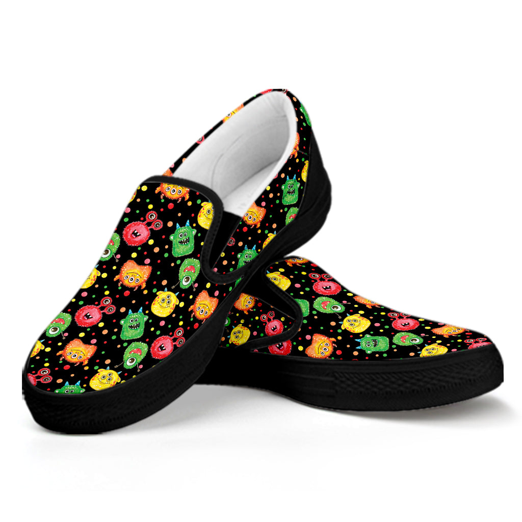 Little Monster Pattern Print Black Slip On Shoes