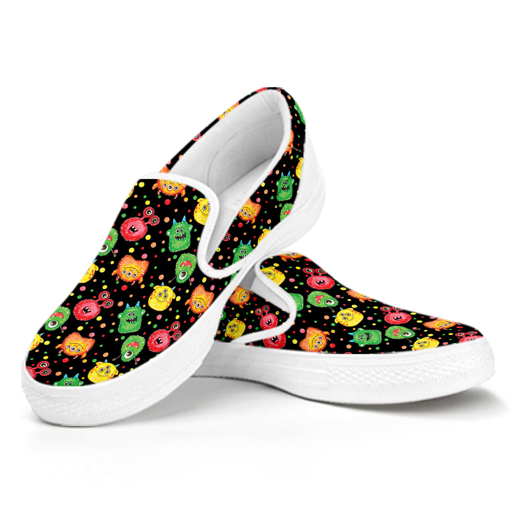 Little Monster Pattern Print White Slip On Shoes