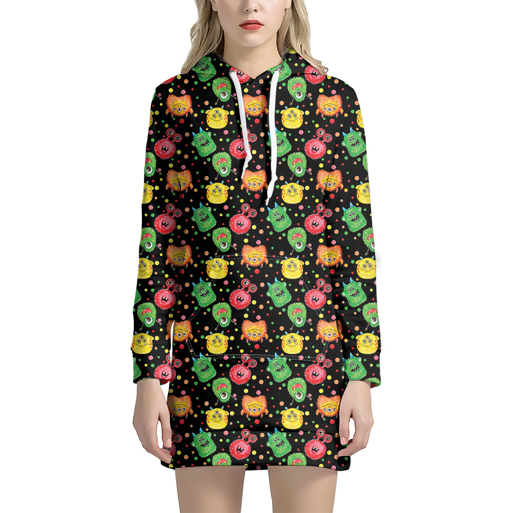 Little Monster Pattern Print Women's Pullover Hoodie Dress