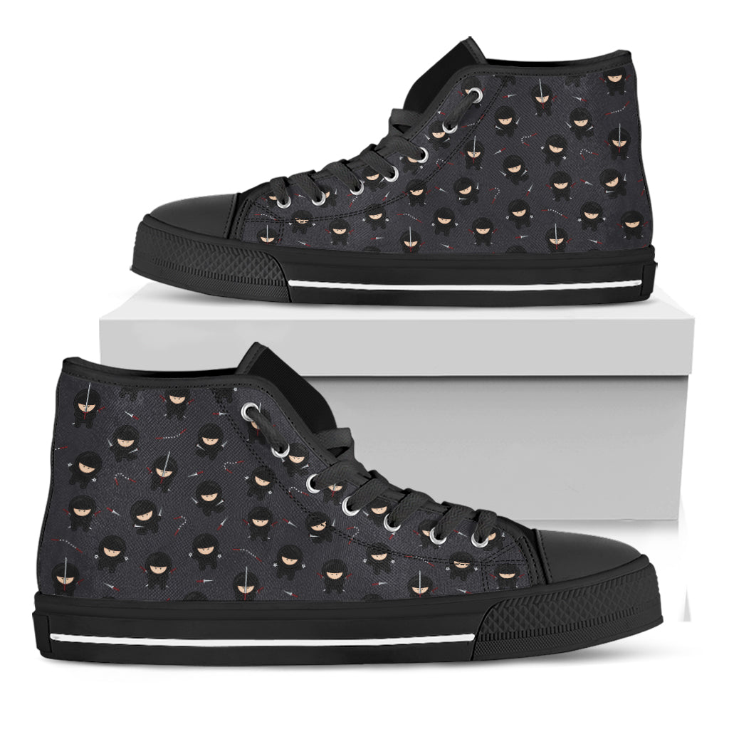 Little Ninja Pattern Print Black High Top Shoes