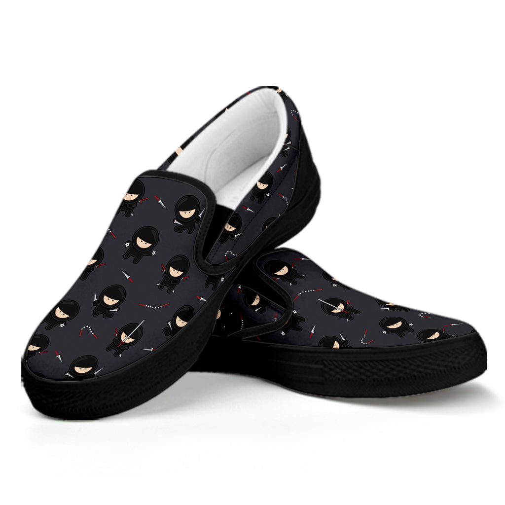 Little Ninja Pattern Print Black Slip On Shoes