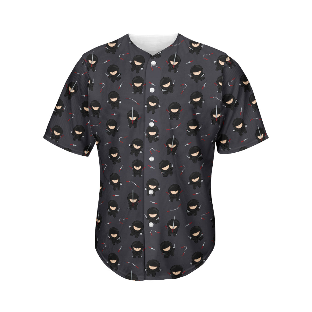 Little Ninja Pattern Print Men's Baseball Jersey