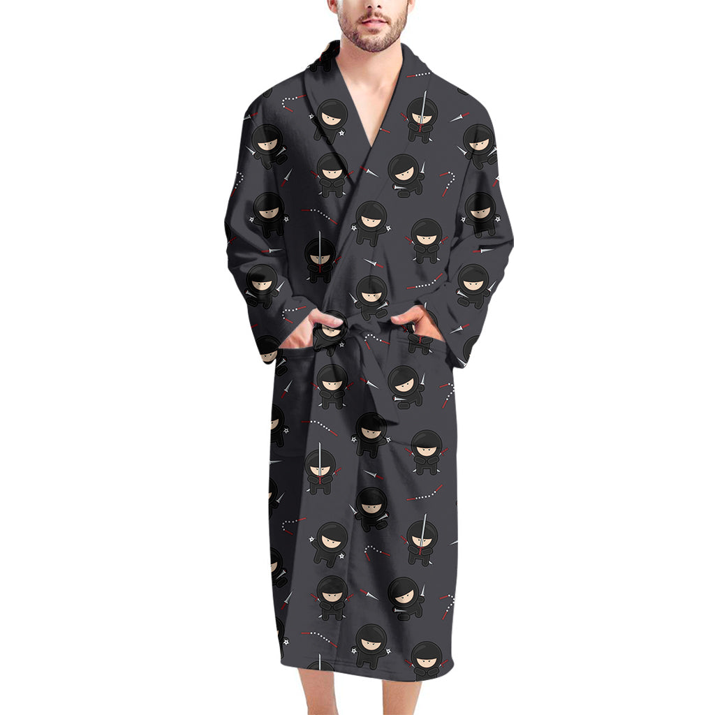 Little Ninja Pattern Print Men's Bathrobe