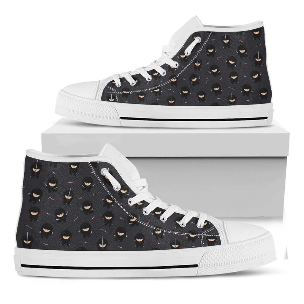 Little Ninja Pattern Print White High Top Shoes