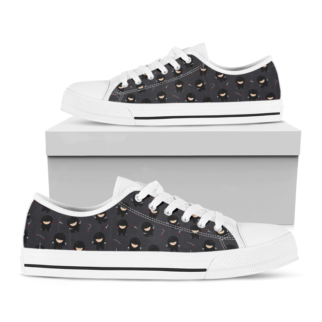 Little Ninja Pattern Print White Low Top Shoes