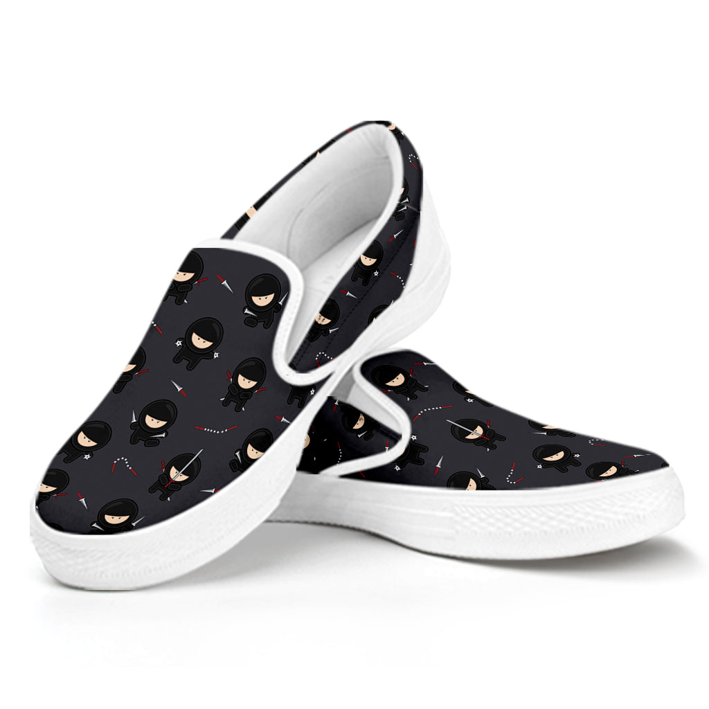 Little Ninja Pattern Print White Slip On Shoes