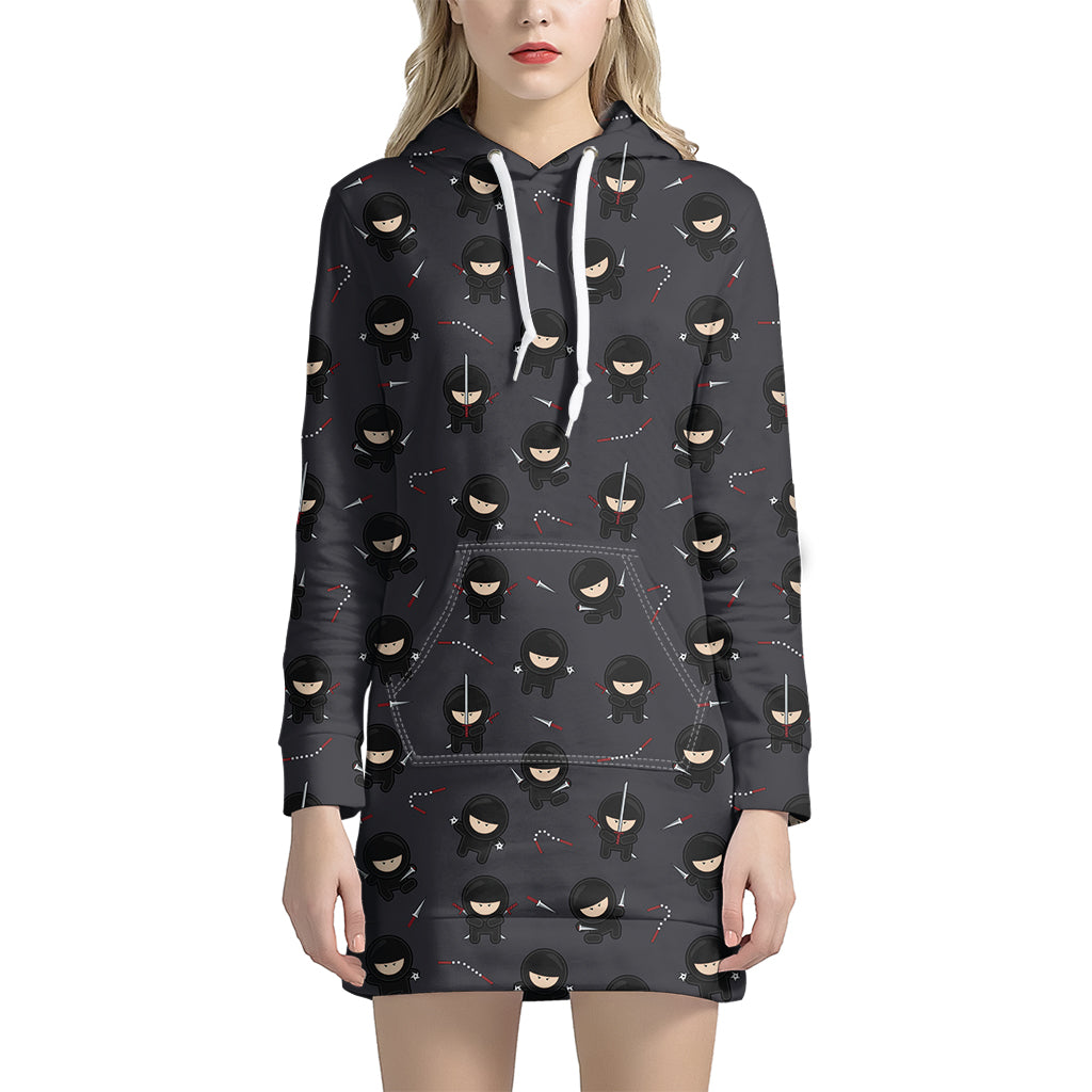 Little Ninja Pattern Print Women's Pullover Hoodie Dress