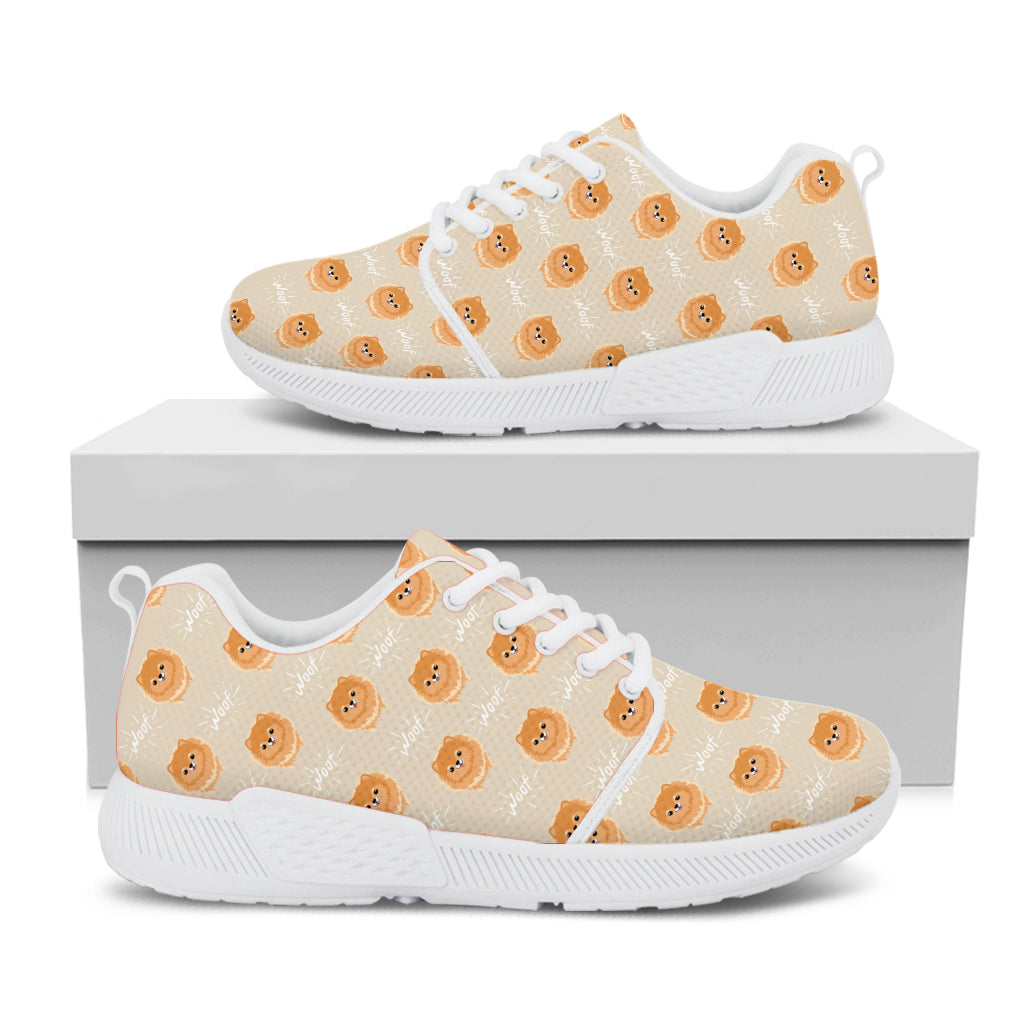 Little Pomeranian Pattern Print White Athletic Shoes