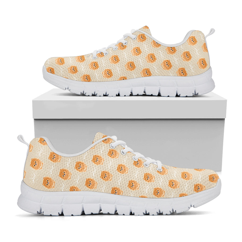 Little Pomeranian Pattern Print White Sneakers