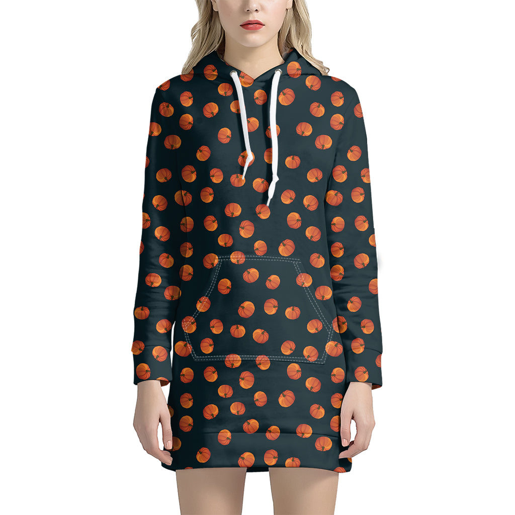 Little Pumpkin Pattern Print Women's Pullover Hoodie Dress