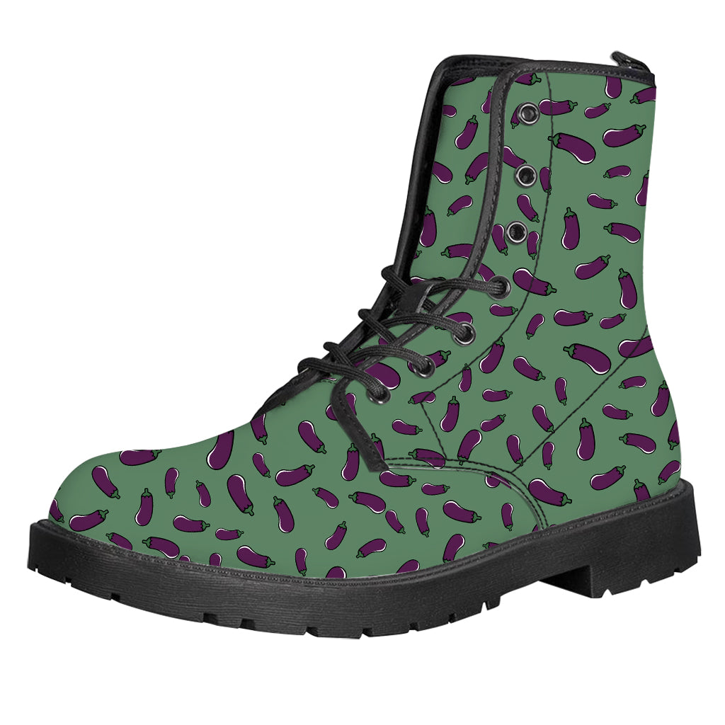 Little Purple Eggplant Pattern Print Leather Boots