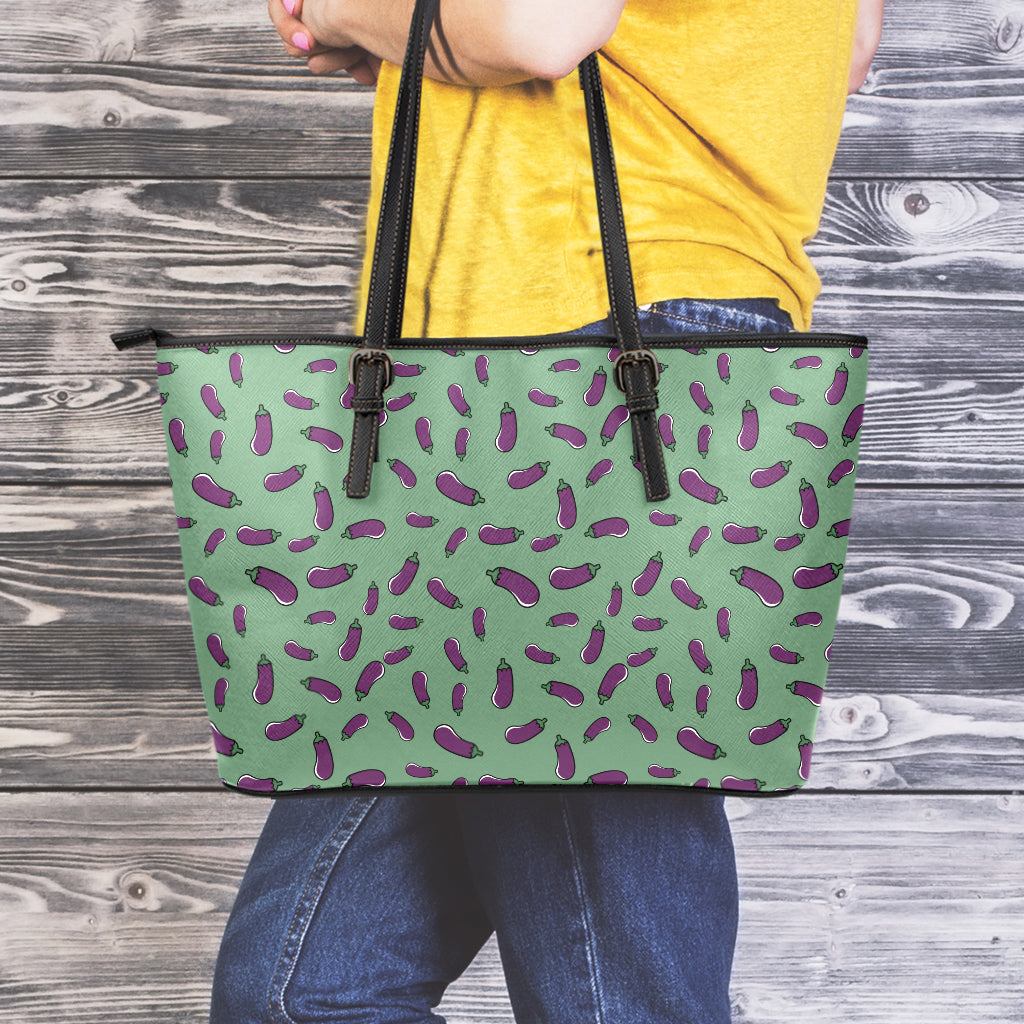 Little Purple Eggplant Pattern Print Leather Tote Bag