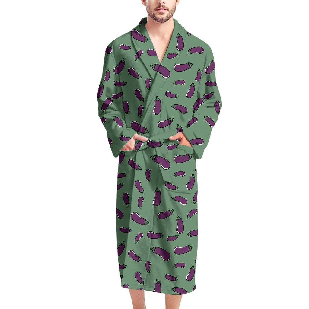 Little Purple Eggplant Pattern Print Men's Bathrobe