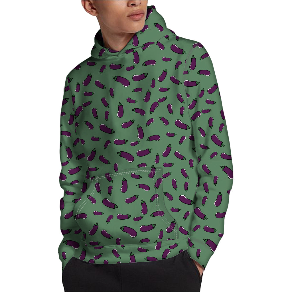 Little Purple Eggplant Pattern Print Pullover Hoodie