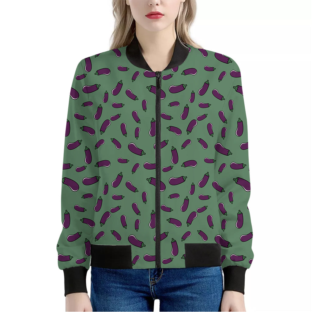 Little Purple Eggplant Pattern Print Women's Bomber Jacket