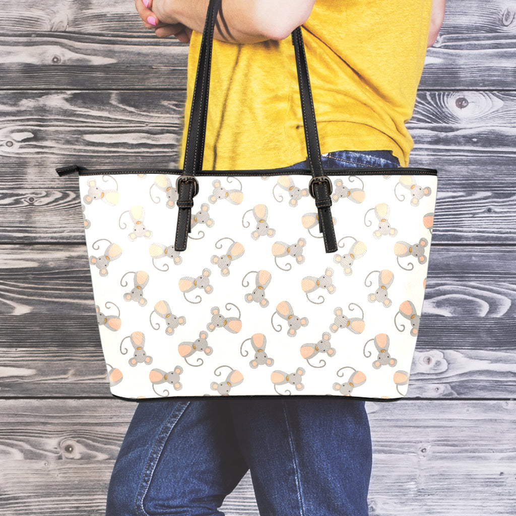 Little Rat Pattern Print Leather Tote Bag