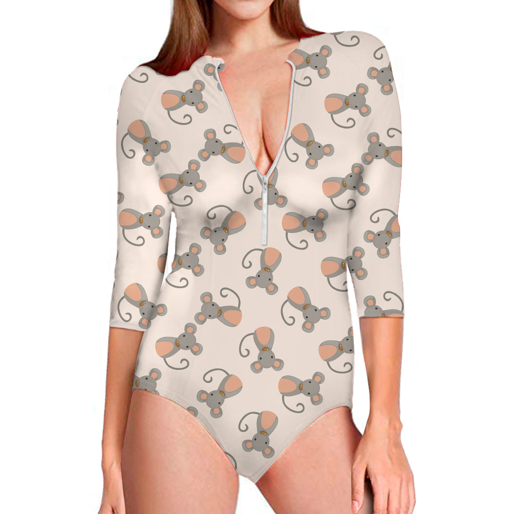 Little Rat Pattern Print Long Sleeve One Piece Swimsuit