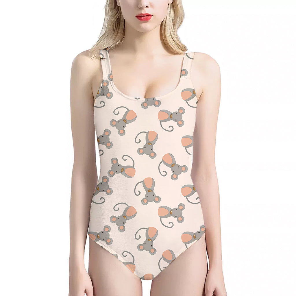 Little Rat Pattern Print One Piece Halter Neck Swimsuit