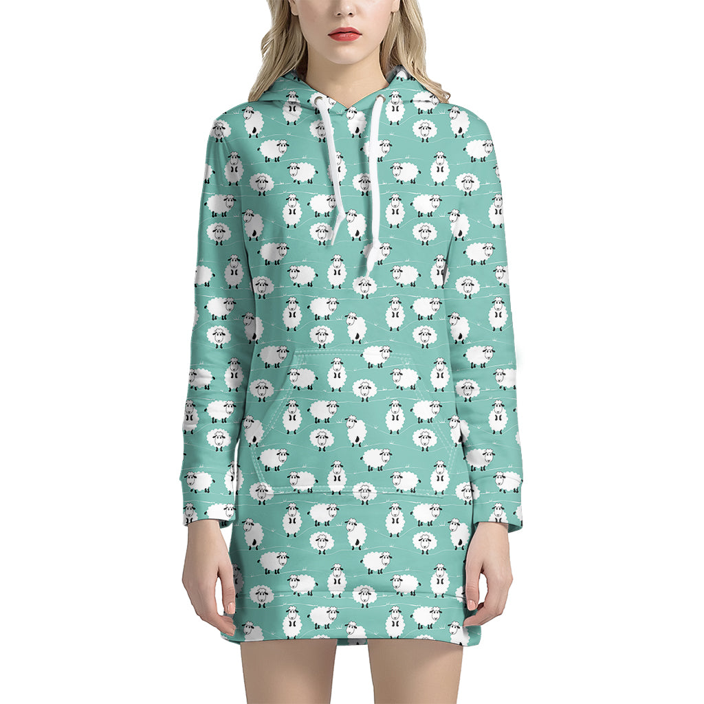 Little Sheep Pattern Print Women's Pullover Hoodie Dress