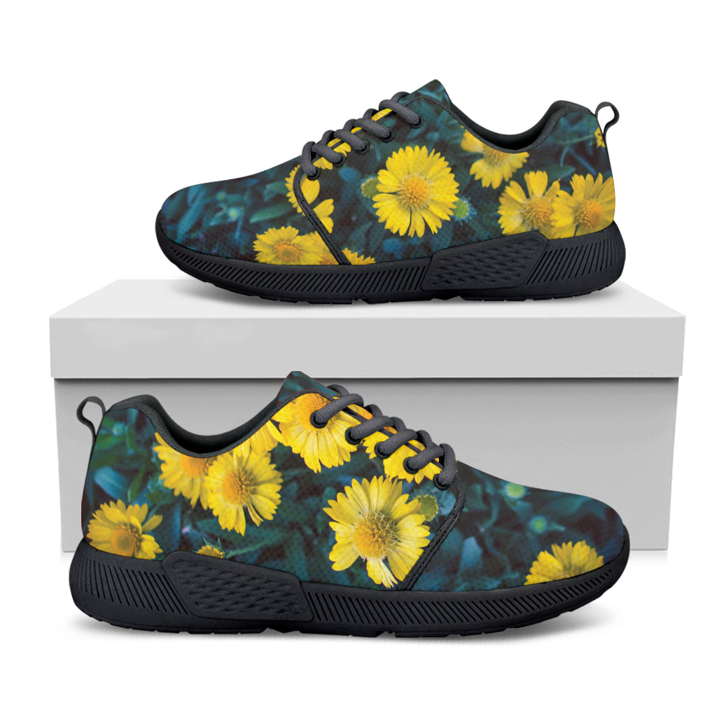 Little Yellow Daisy Print Black Athletic Shoes