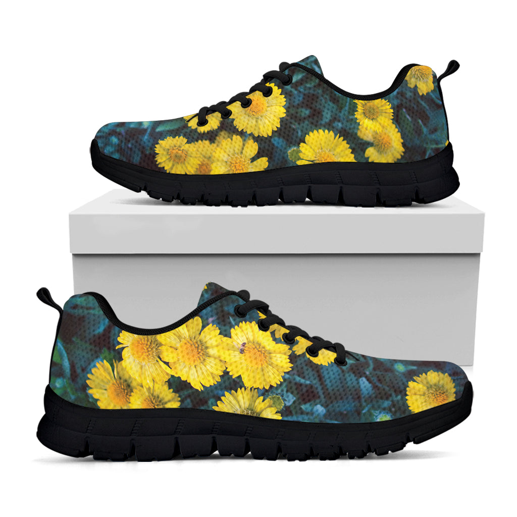 Little Yellow Daisy Print Black Sneakers