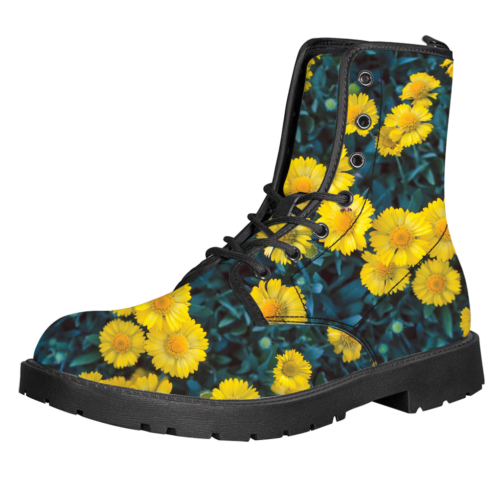 Little Yellow Daisy Print Leather Boots