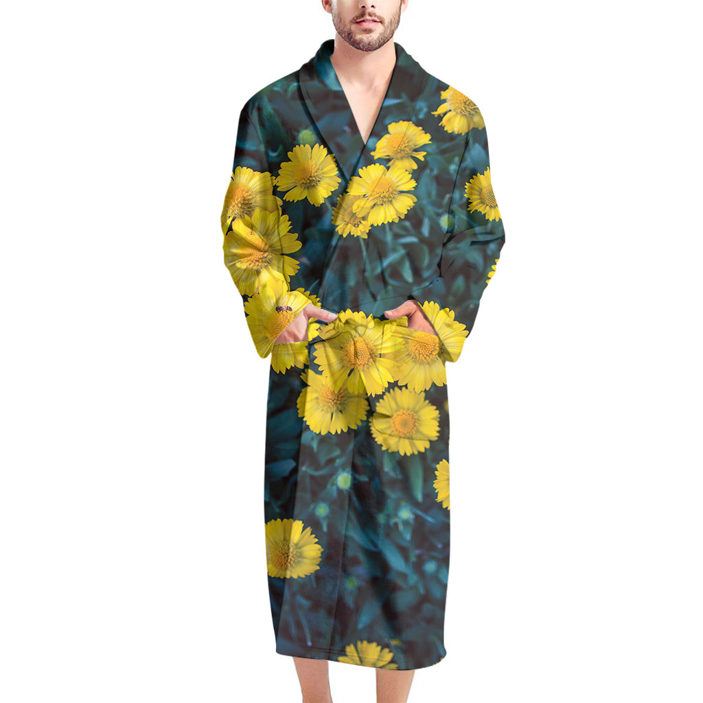 Little Yellow Daisy Print Men's Bathrobe