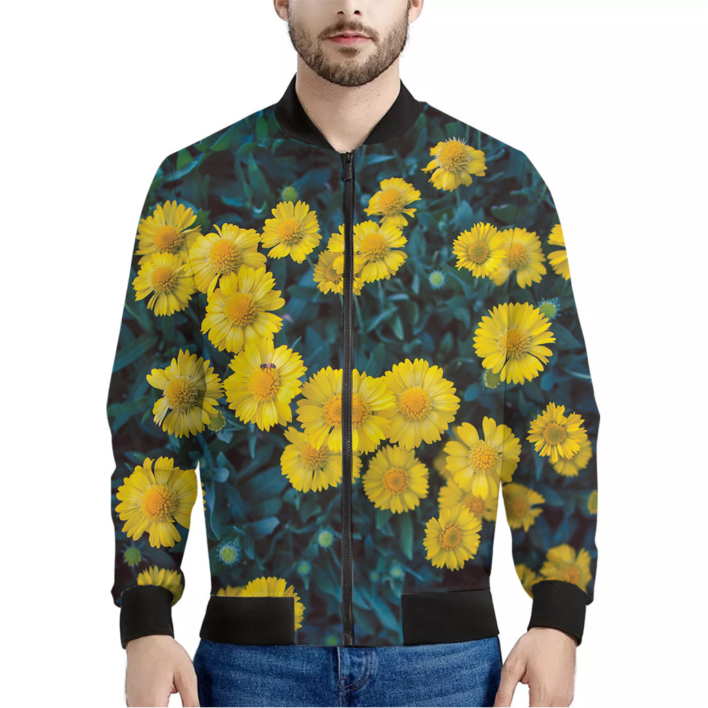 Little Yellow Daisy Print Men's Bomber Jacket