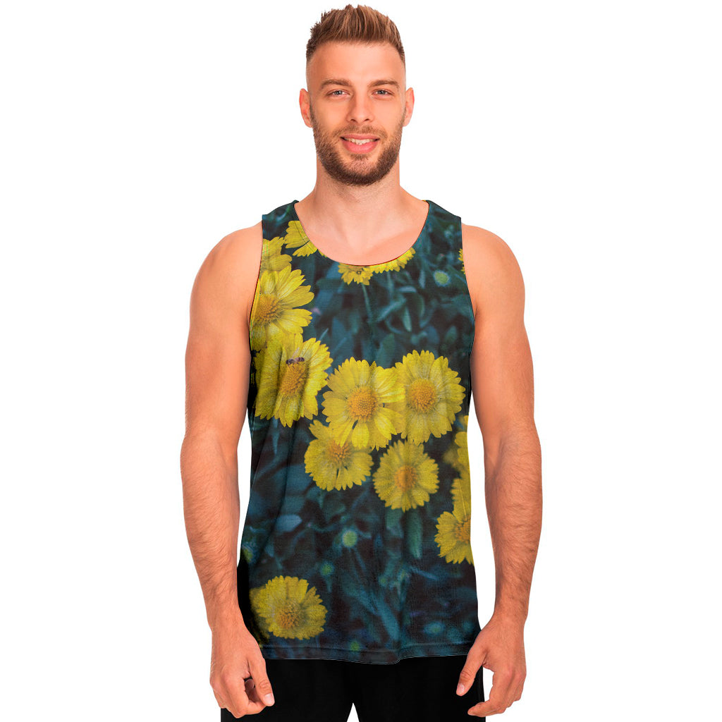 Little Yellow Daisy Print Men's Tank Top