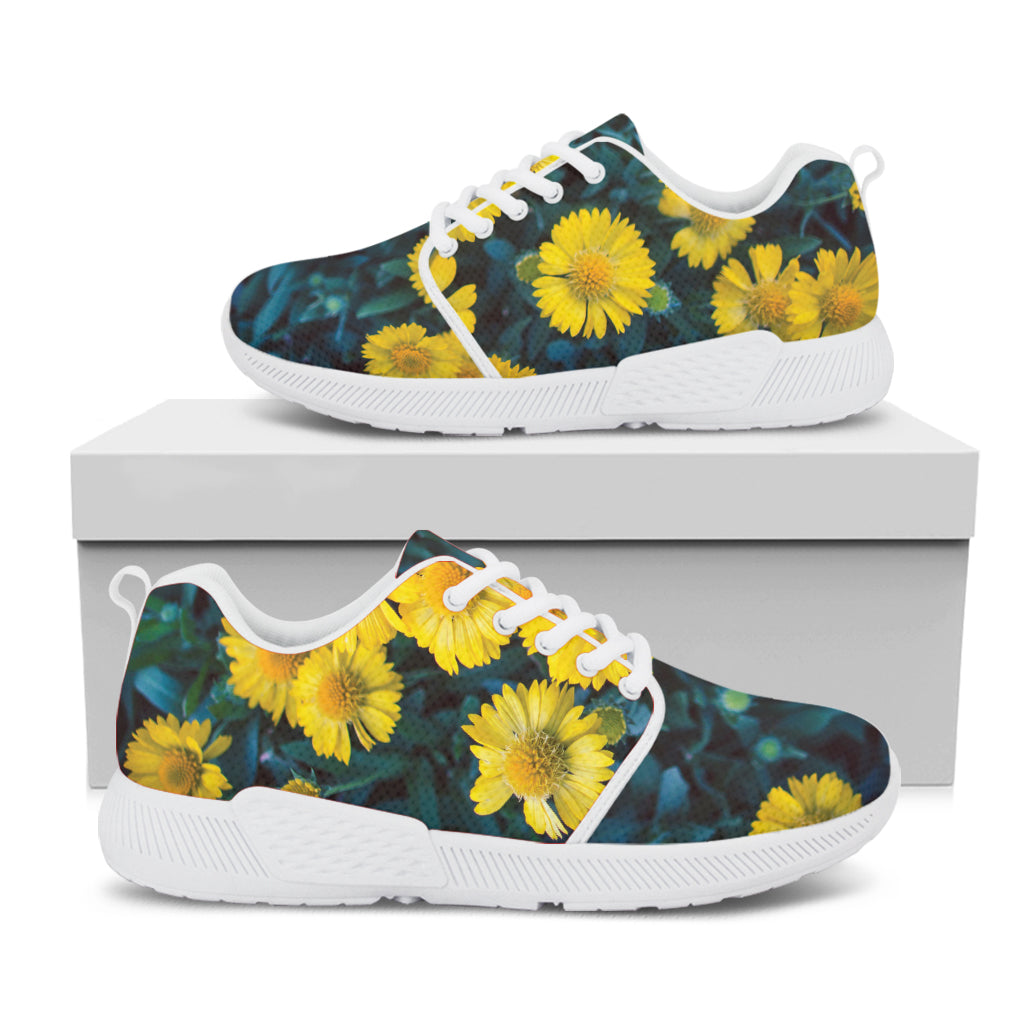 Little Yellow Daisy Print White Athletic Shoes