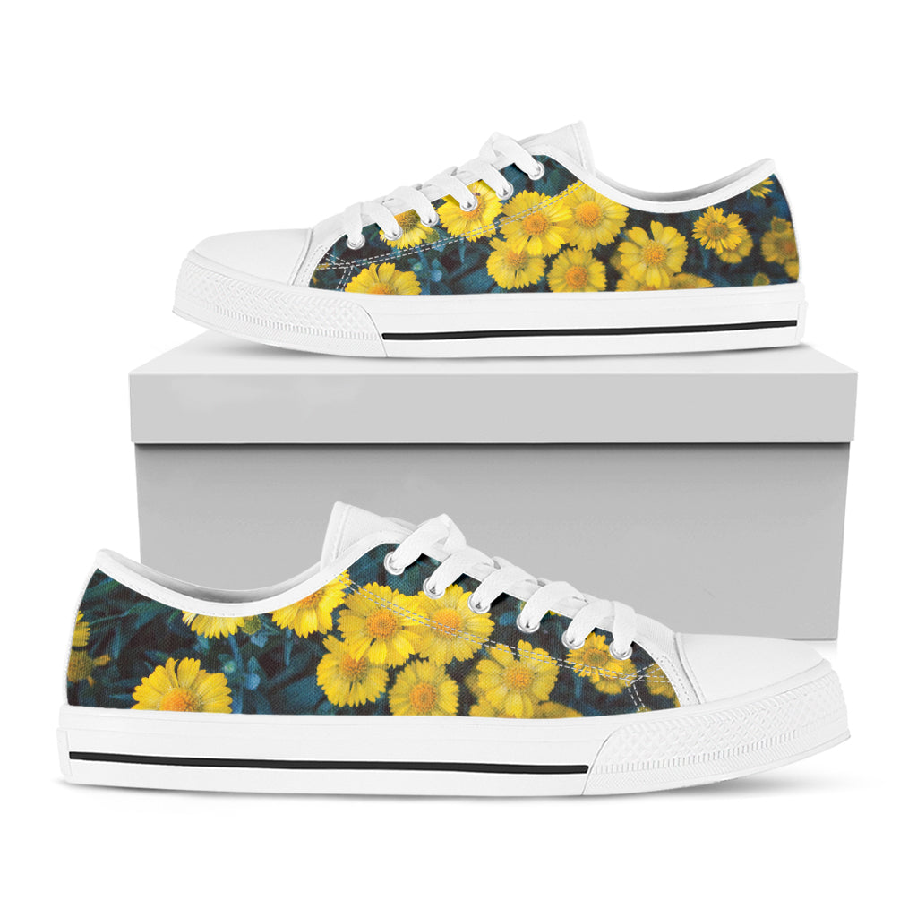 Little Yellow Daisy Print White Low Top Shoes