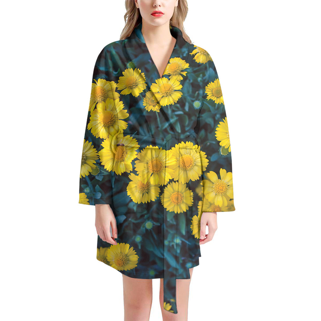 Little Yellow Daisy Print Women's Bathrobe