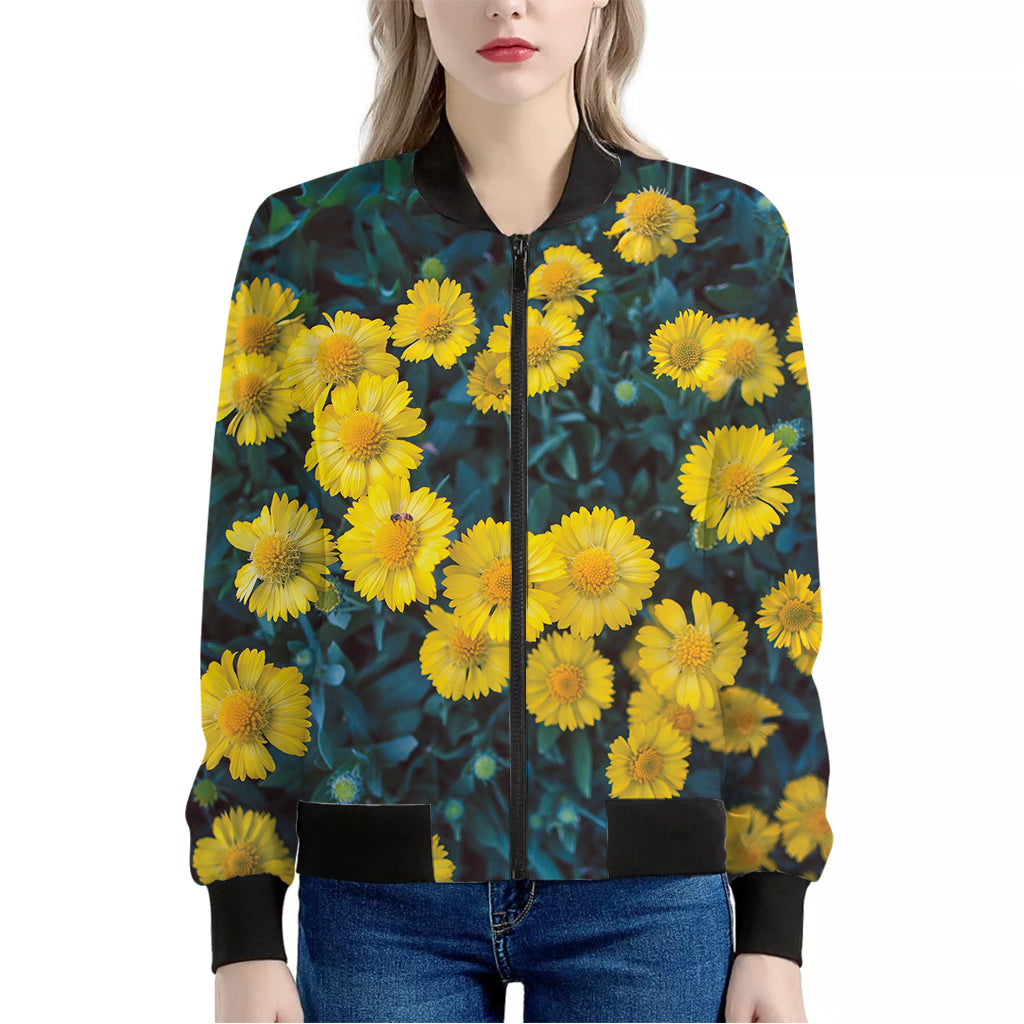 Little Yellow Daisy Print Women's Bomber Jacket