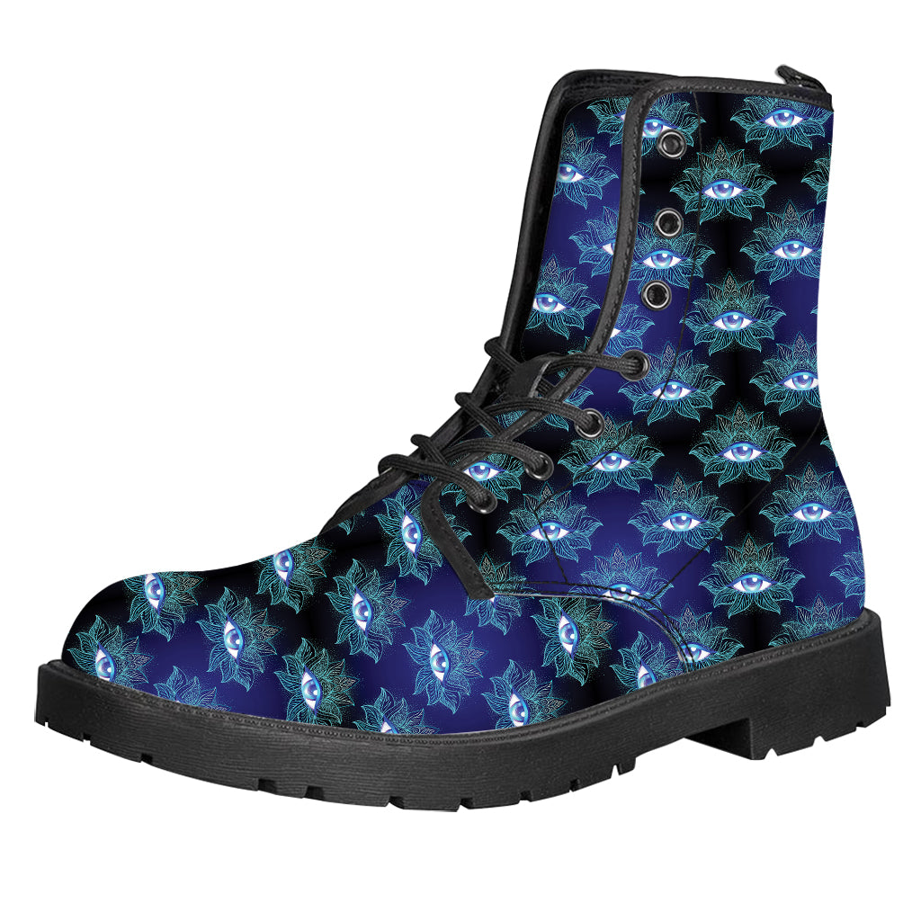 Lotus Eye of Providence Pattern Print Leather Boots