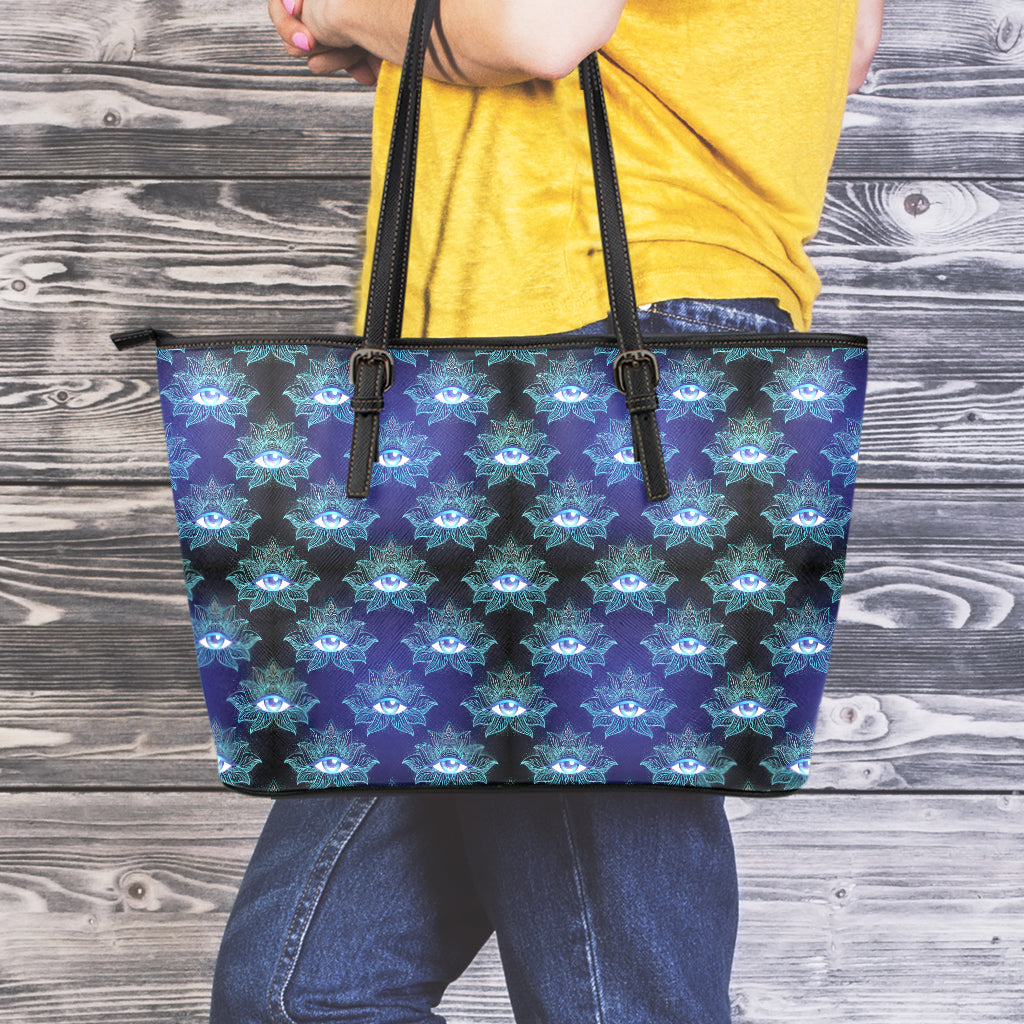 Lotus Eye of Providence Pattern Print Leather Tote Bag