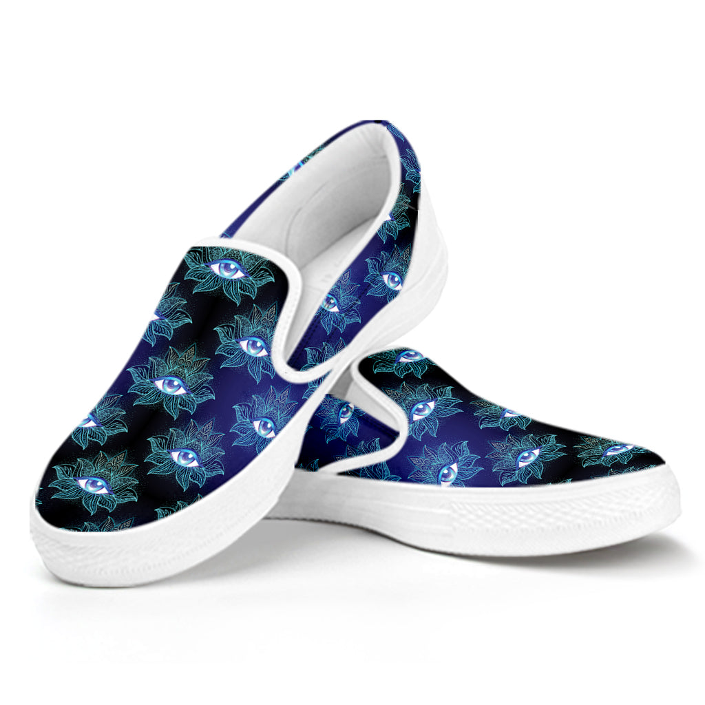 Lotus Eye of Providence Pattern Print White Slip On Shoes