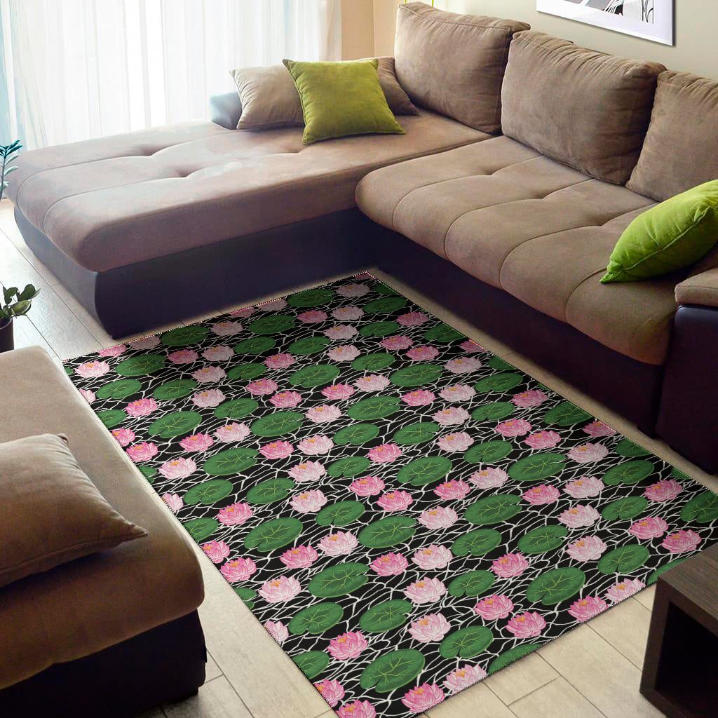 Lotus Flower And Leaf Pattern Print Area Rug