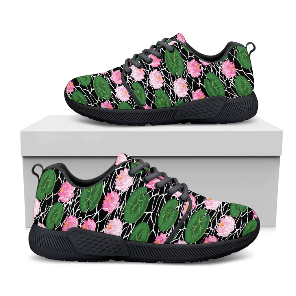 Lotus Flower And Leaf Pattern Print Black Athletic Shoes