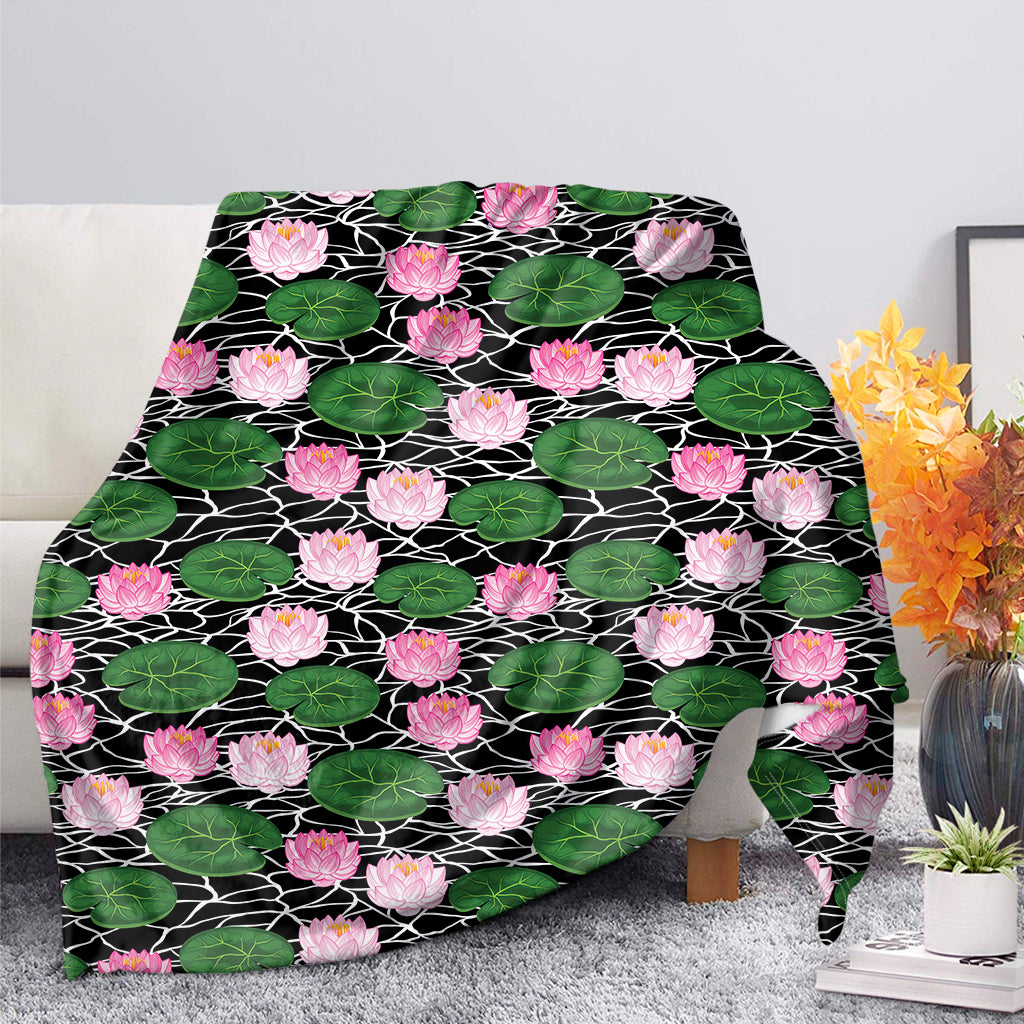 Lotus Flower And Leaf Pattern Print Blanket