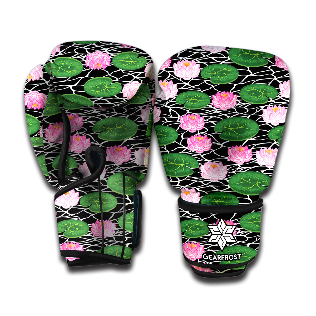 Lotus Flower And Leaf Pattern Print Boxing Gloves