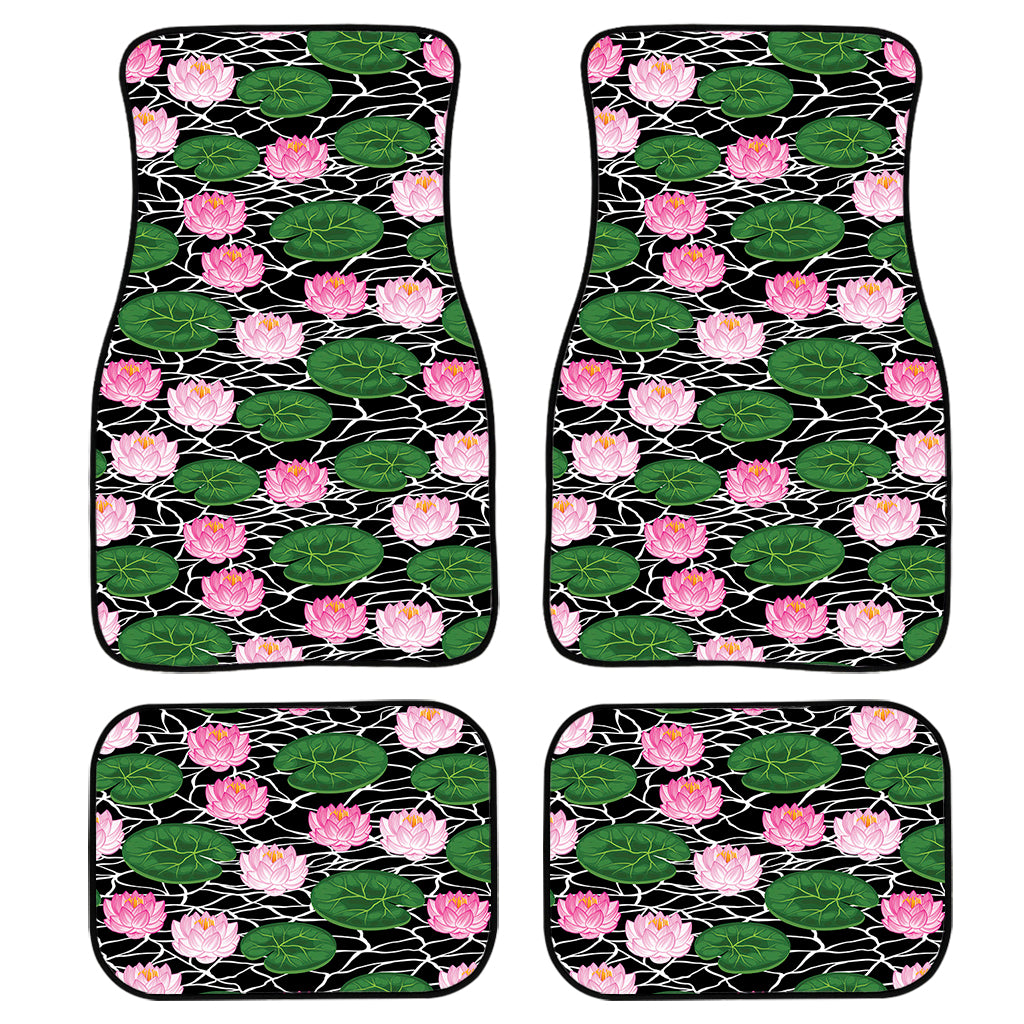 Lotus Flower And Leaf Pattern Print Front and Back Car Floor Mats