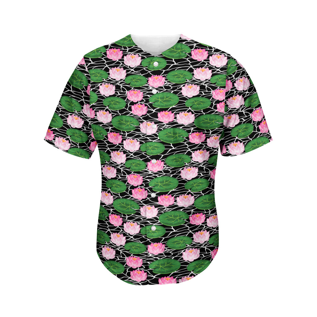 Lotus Flower And Leaf Pattern Print Men's Baseball Jersey