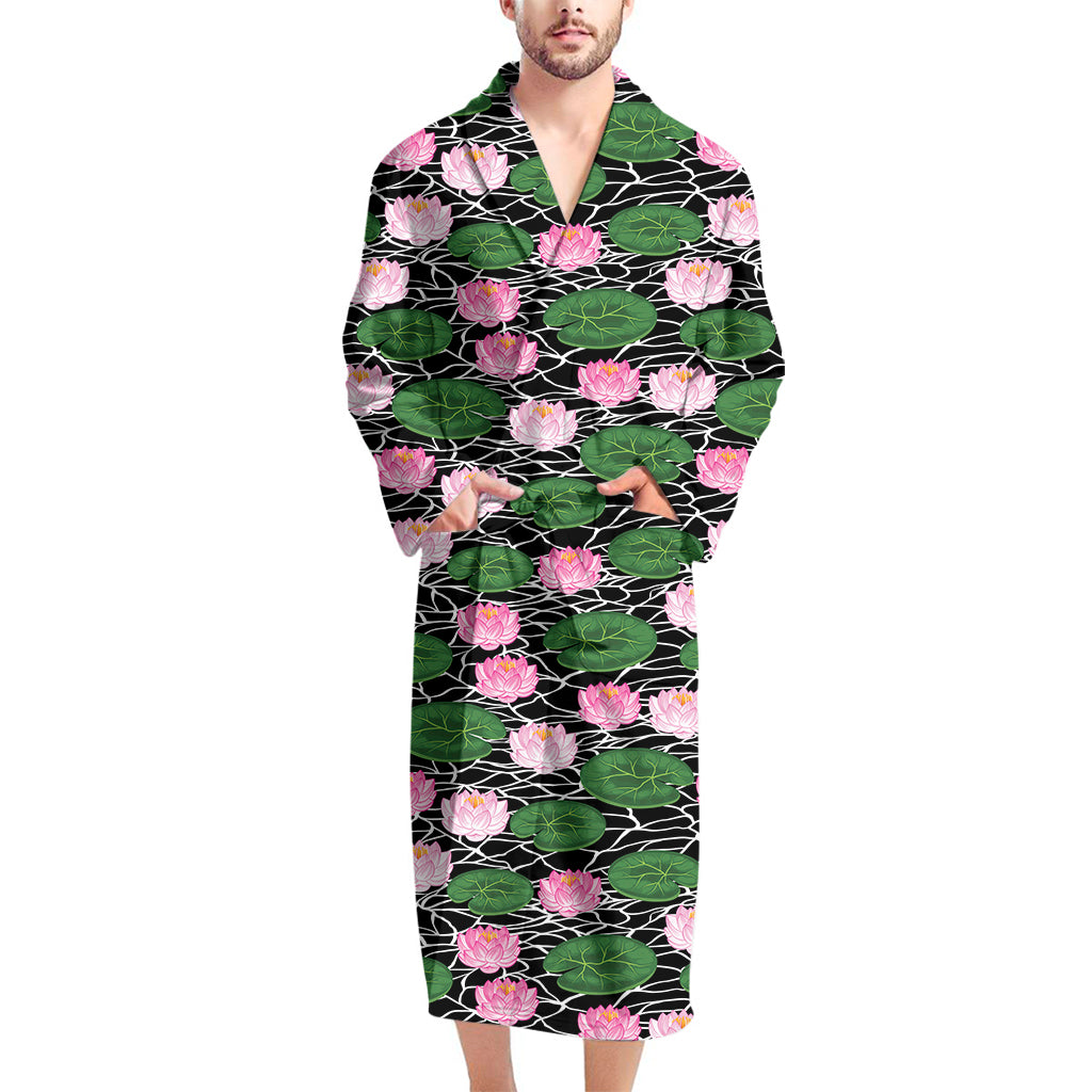 Lotus Flower And Leaf Pattern Print Men's Bathrobe